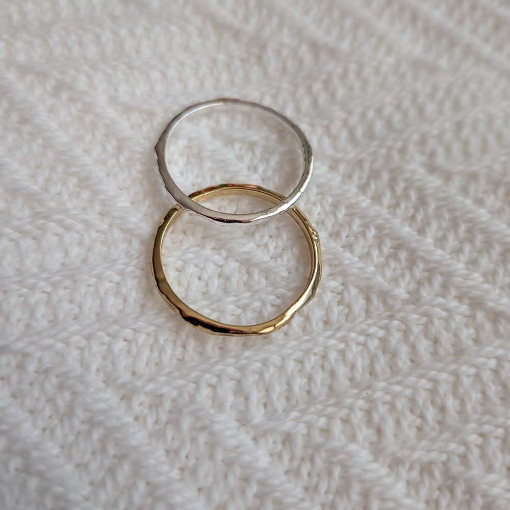 Minimal Hammered Stackable Rings - Silver & Gold